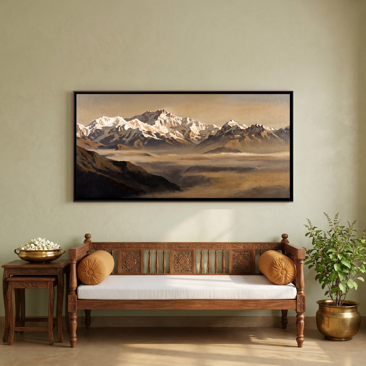 Kanchenjunga in Golden Light - canvas art shown in a second room setting