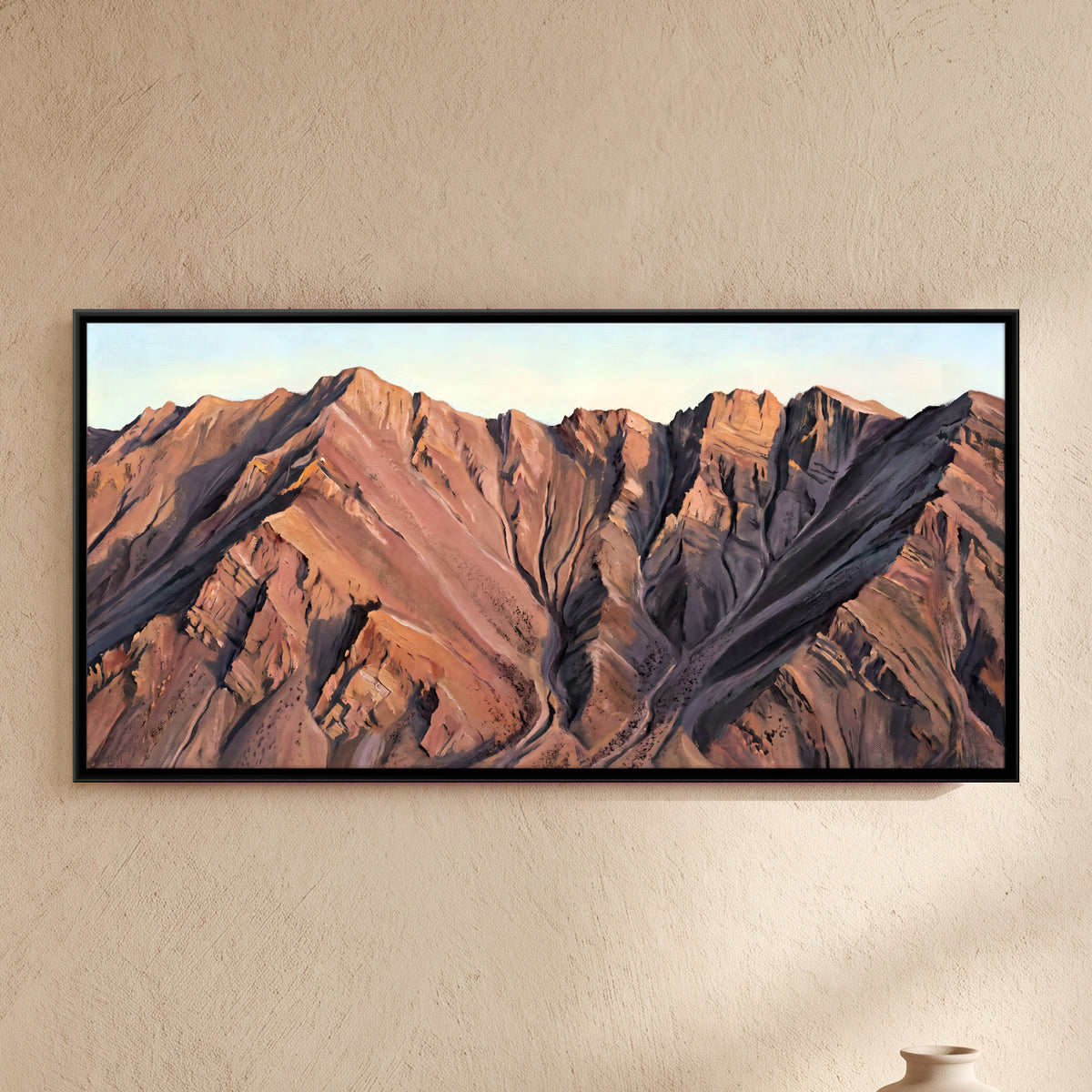 Eroded Red Mountain Slopes - framed canvas art hung on a wall