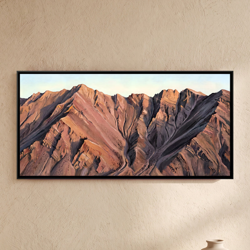 Eroded Red Mountain Slopes - framed canvas art hung on a wall