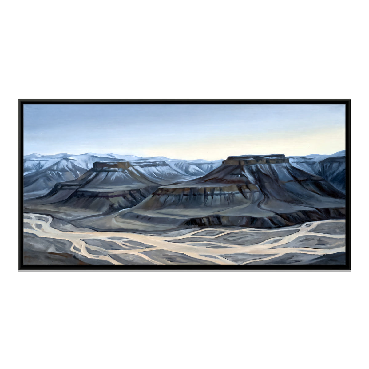 Mesas Above a Braided River - framed canvas print, front view