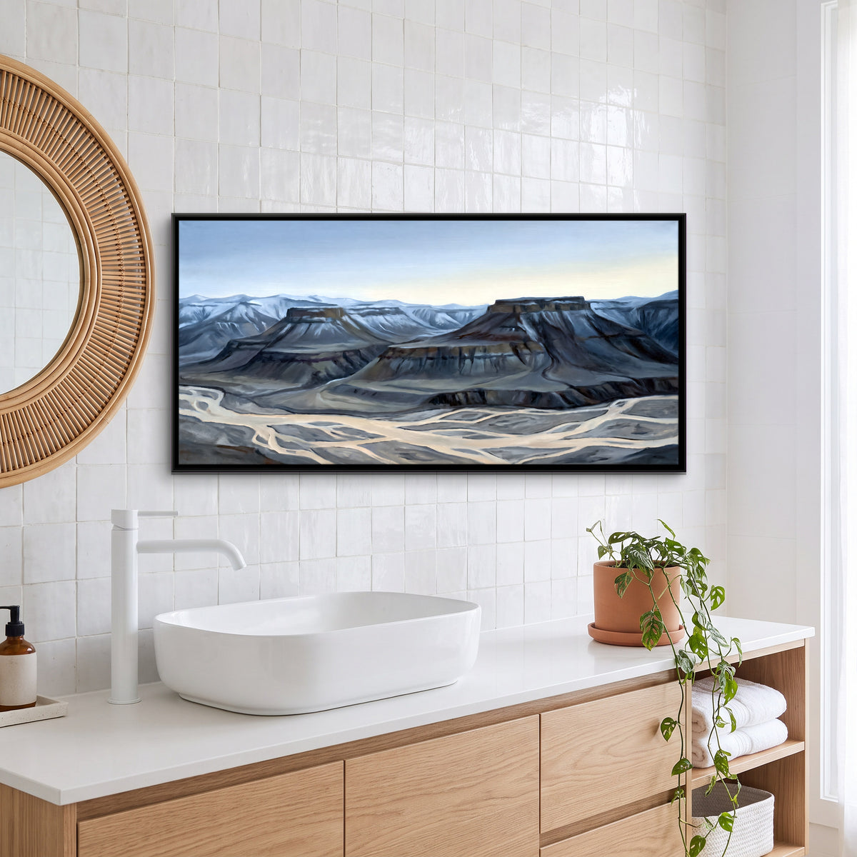 Mesas Above a Braided River - canvas art shown in a styled room