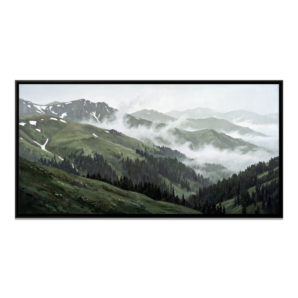 Low Cloud Over Green Ridges - framed canvas print, front view