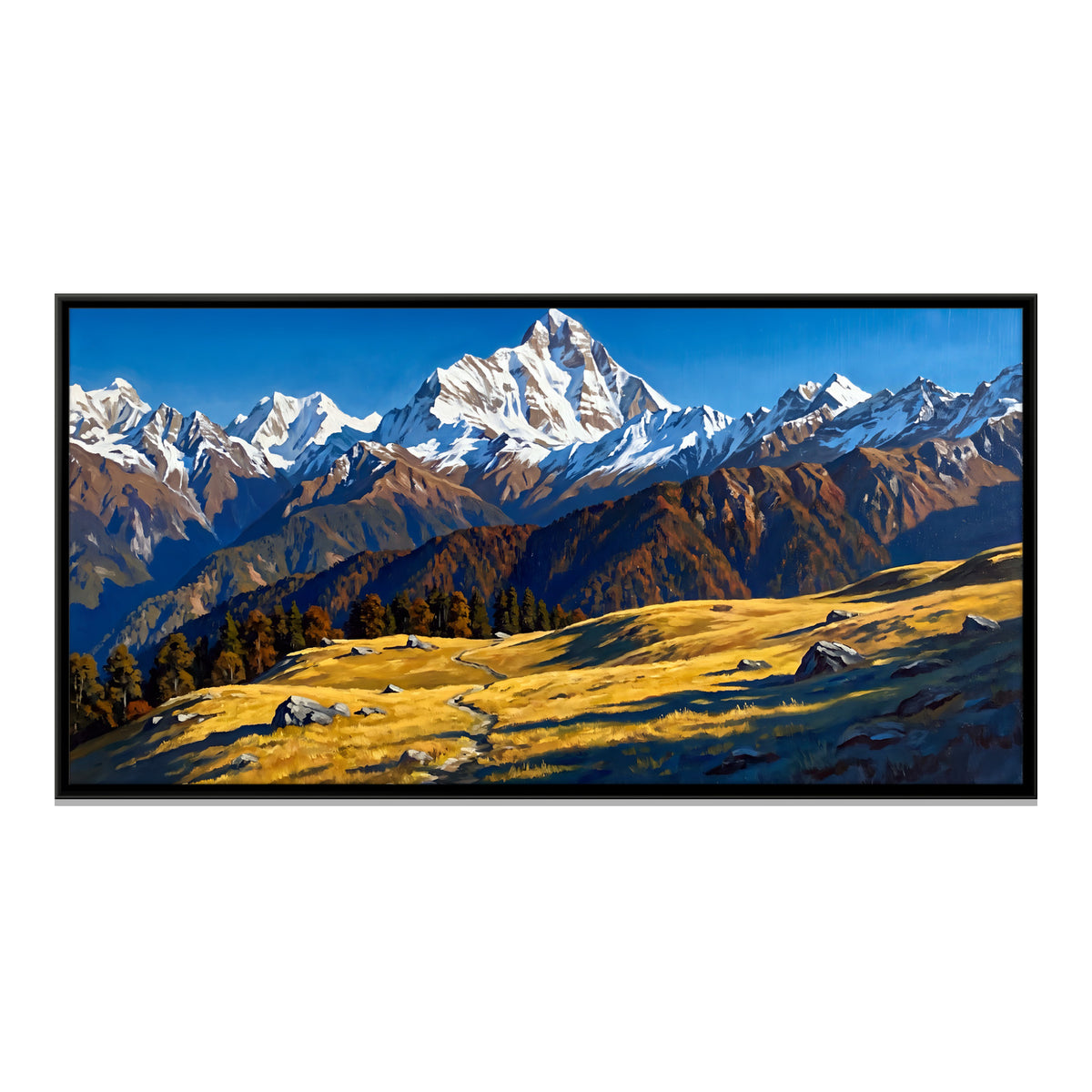 Nanda Devi Above a Golden Meadow - framed canvas print, front view