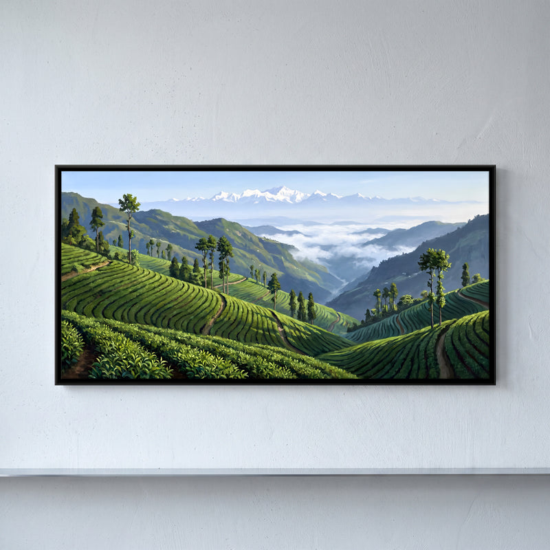Tea Garden Hills - framed canvas art hung on a wall