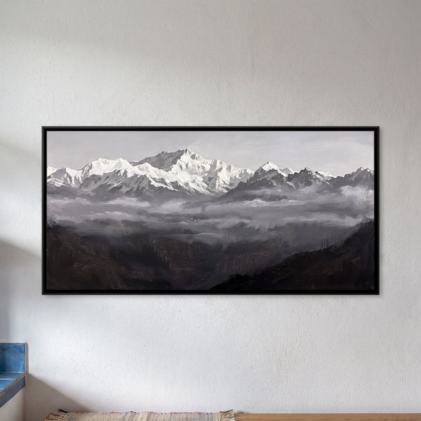 Monochrome Mountain Range Above a Cloud Bank