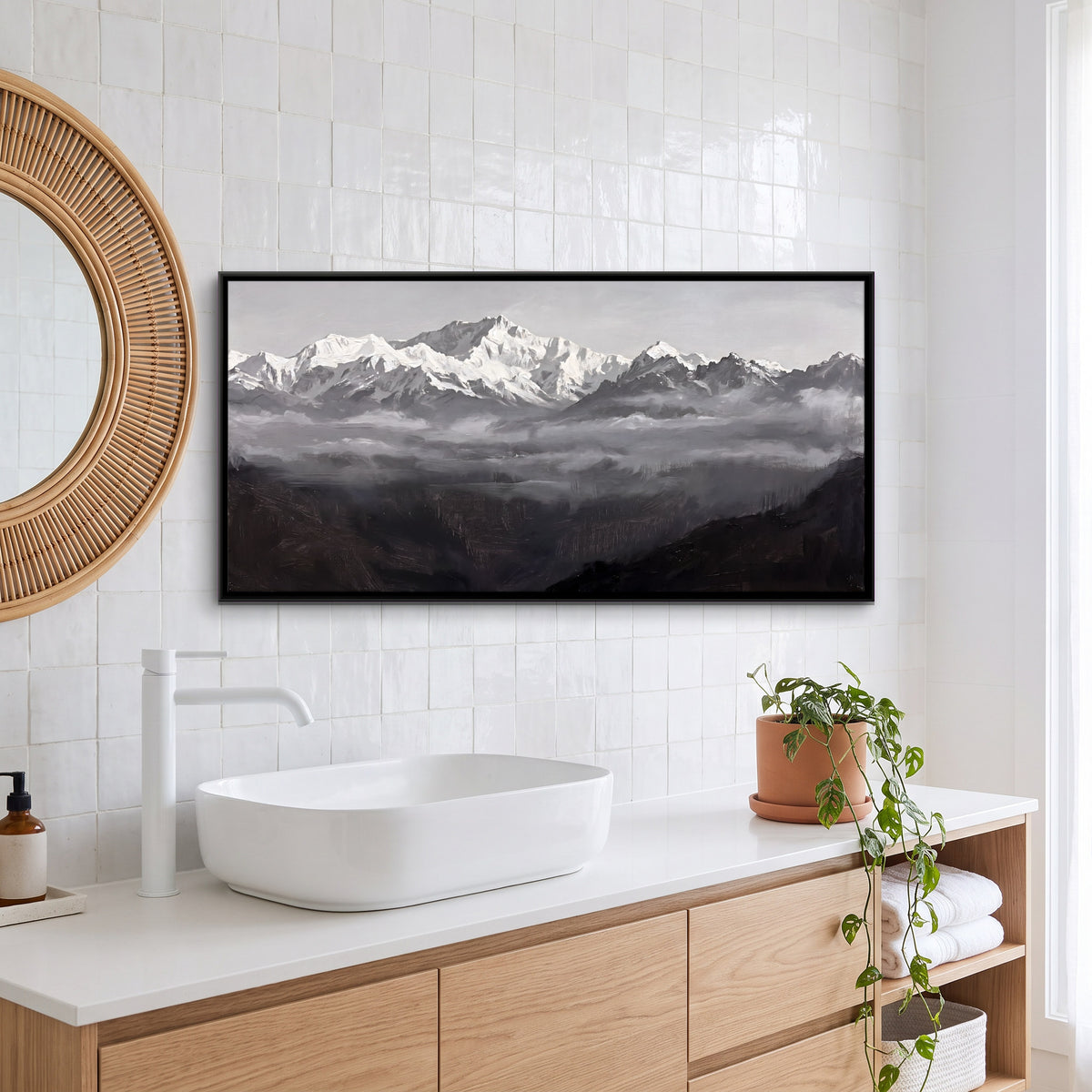 Kanchenjunga Above the Mist - canvas art shown in a second room setting