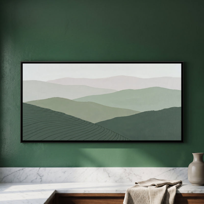 Misty Hills of Darjeeling - framed canvas art hung on a wall