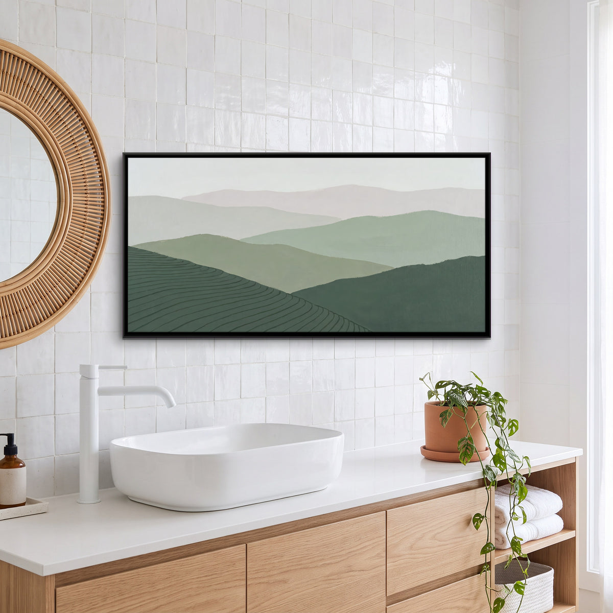 Misty Hills of Darjeeling - canvas art shown in a styled room