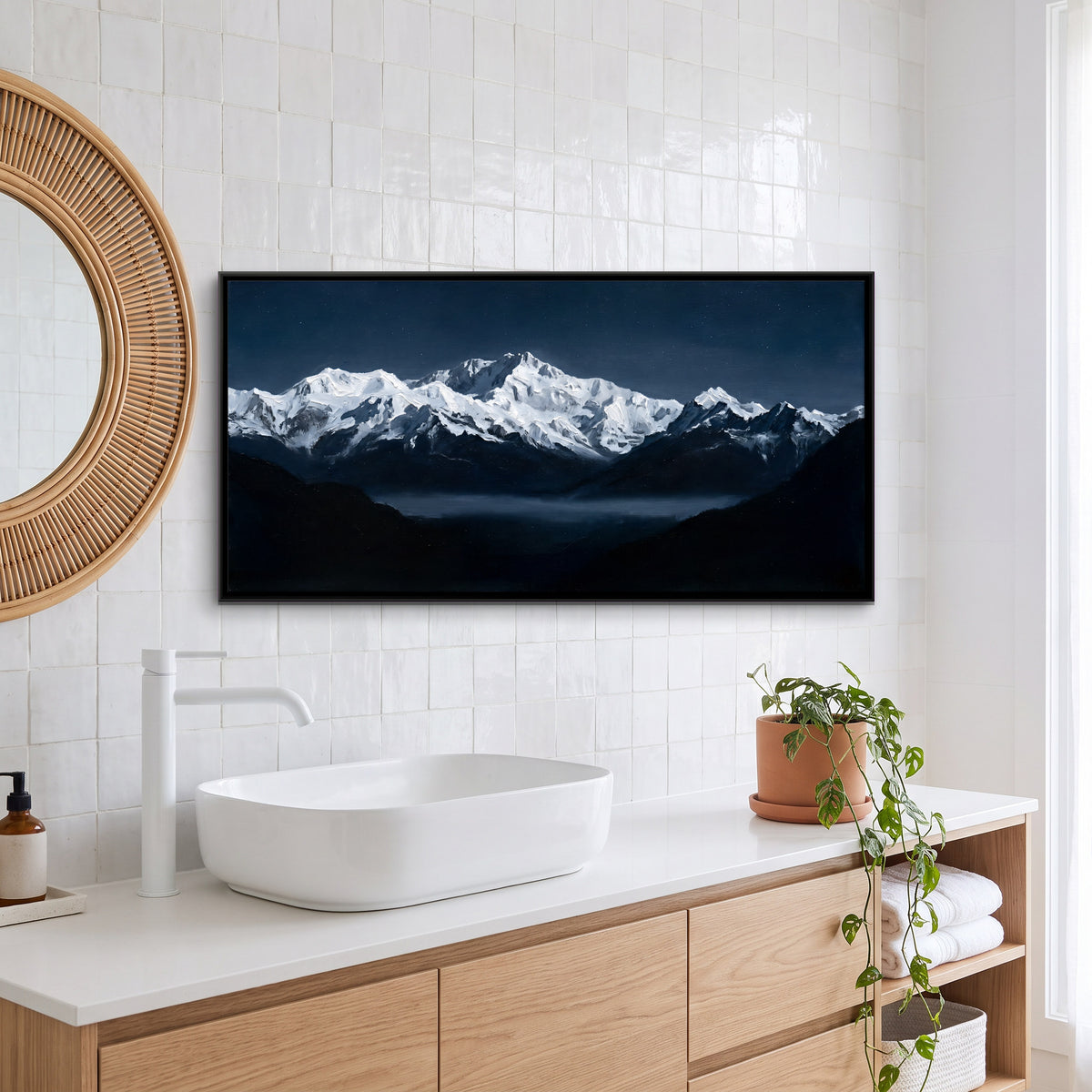 Kanchenjunga by Moonlight - canvas art shown in a second room setting