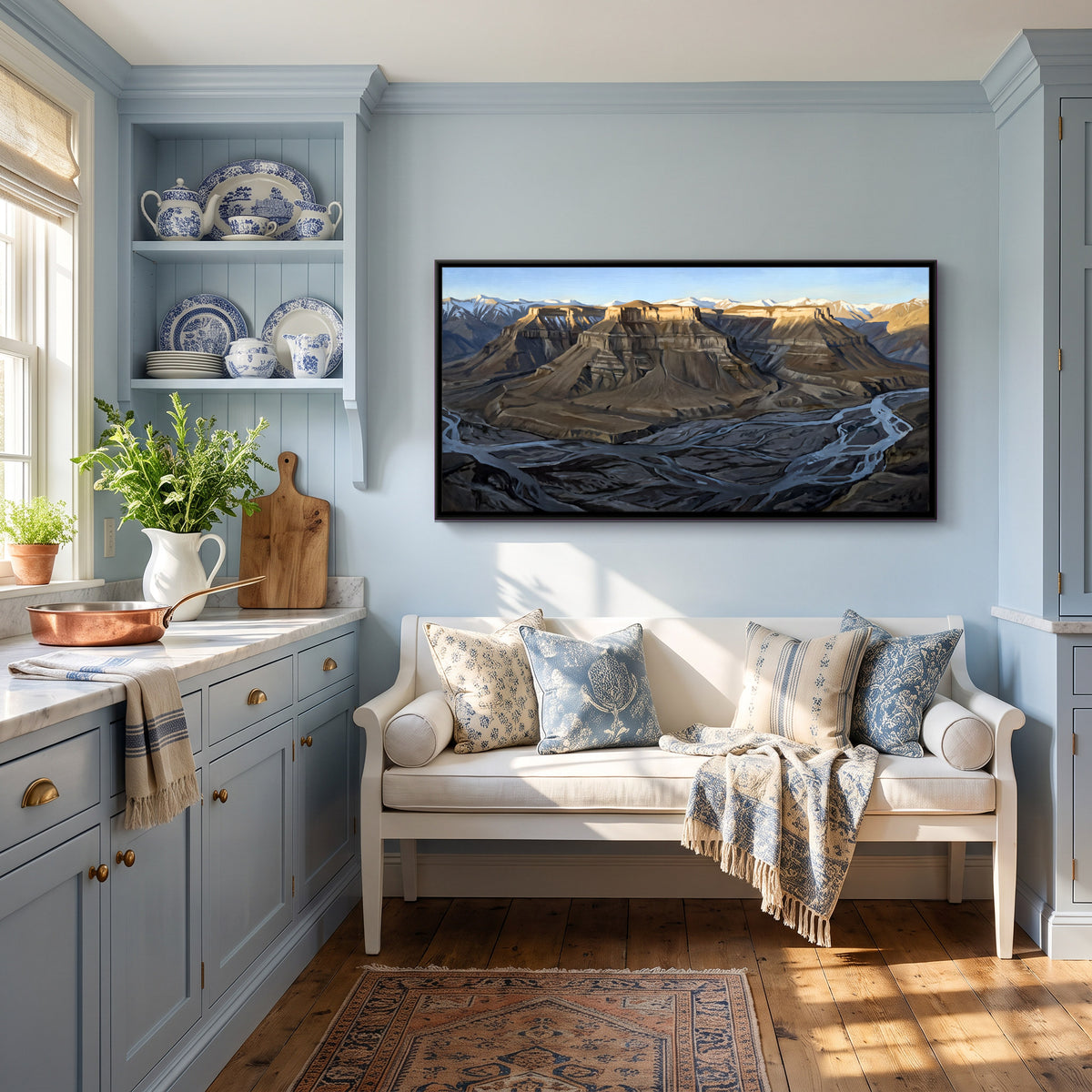 Mesas Above a Braided River - canvas art shown in a second room setting