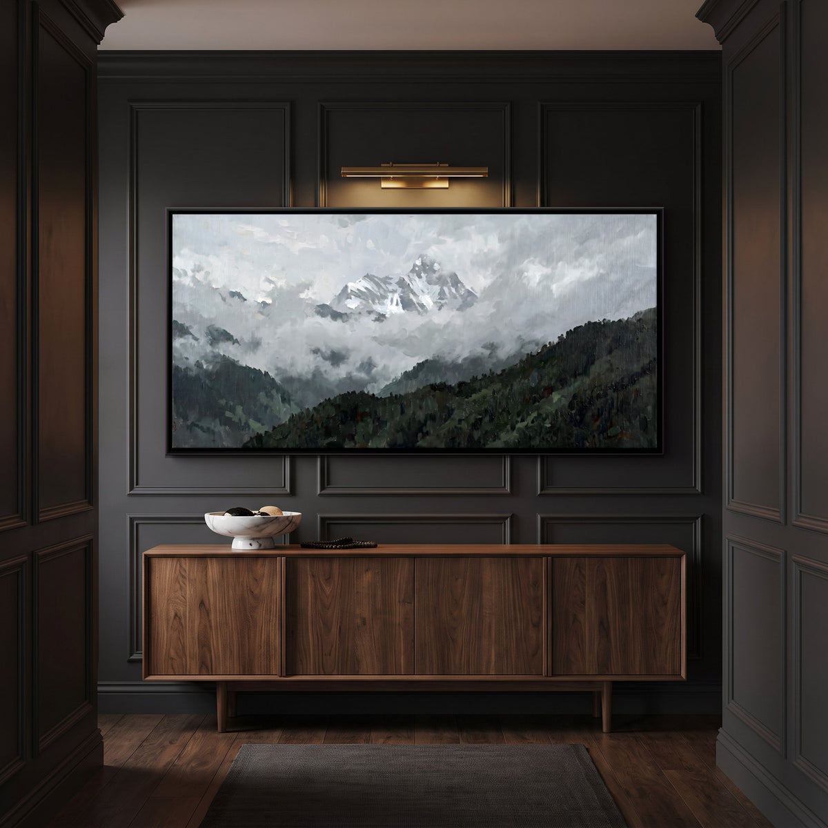 Nanda Devi Through Monsoon Clouds - canvas art shown in a second room setting