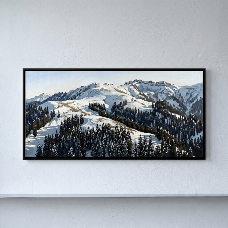 First Snow on the Ridge - framed canvas art hung on a wall