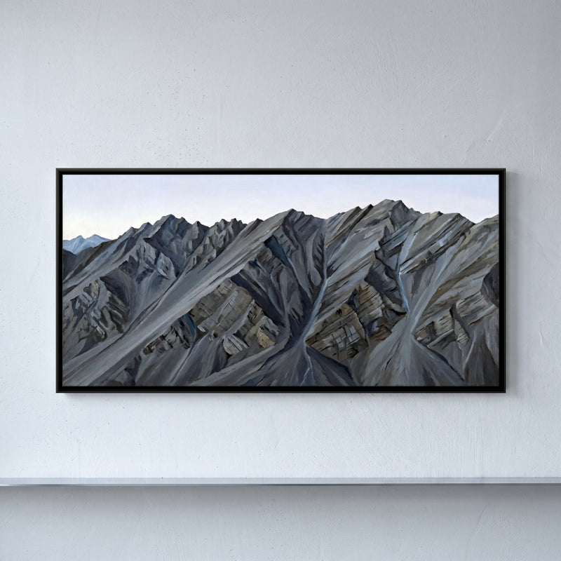 Bare Grey Mountain Slopes - framed canvas art hung on a wall