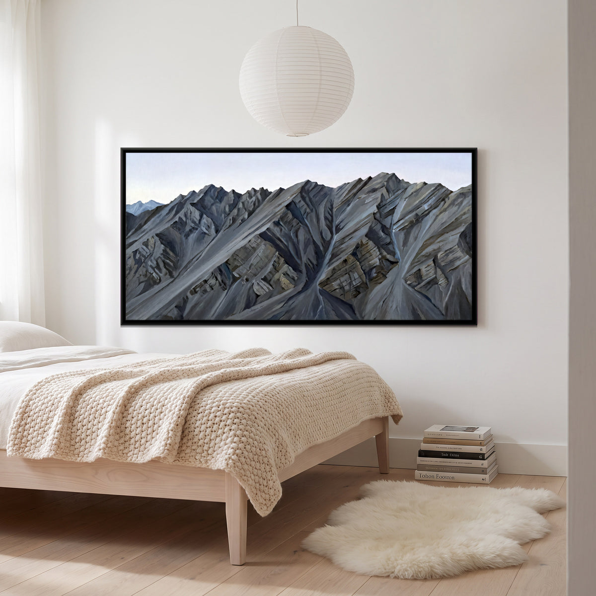 Bare Grey Mountain Slopes - canvas art shown in a second room setting