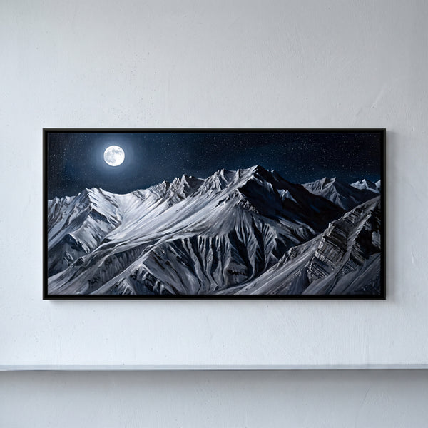 Full Moon over Snowy Mountain Peaks