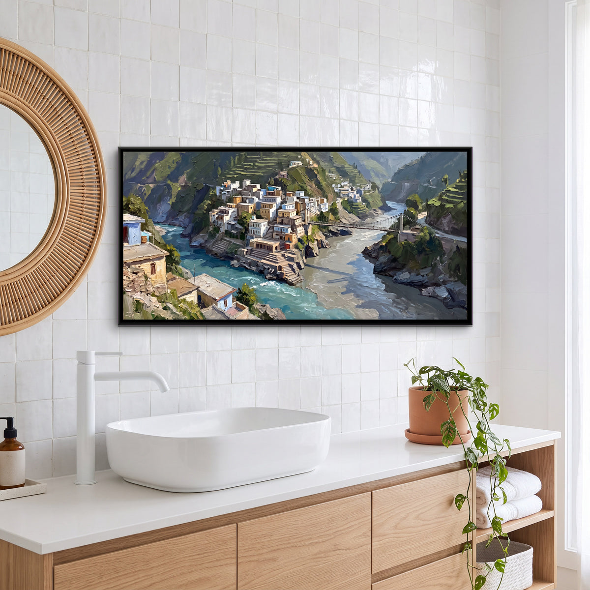 River Confluence at Devprayag - canvas art shown in a styled room