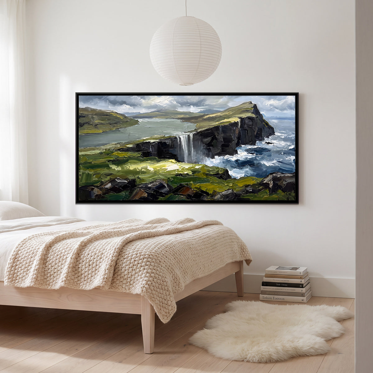 Waterfall Over a Sea Cliff - canvas art shown in a second room setting