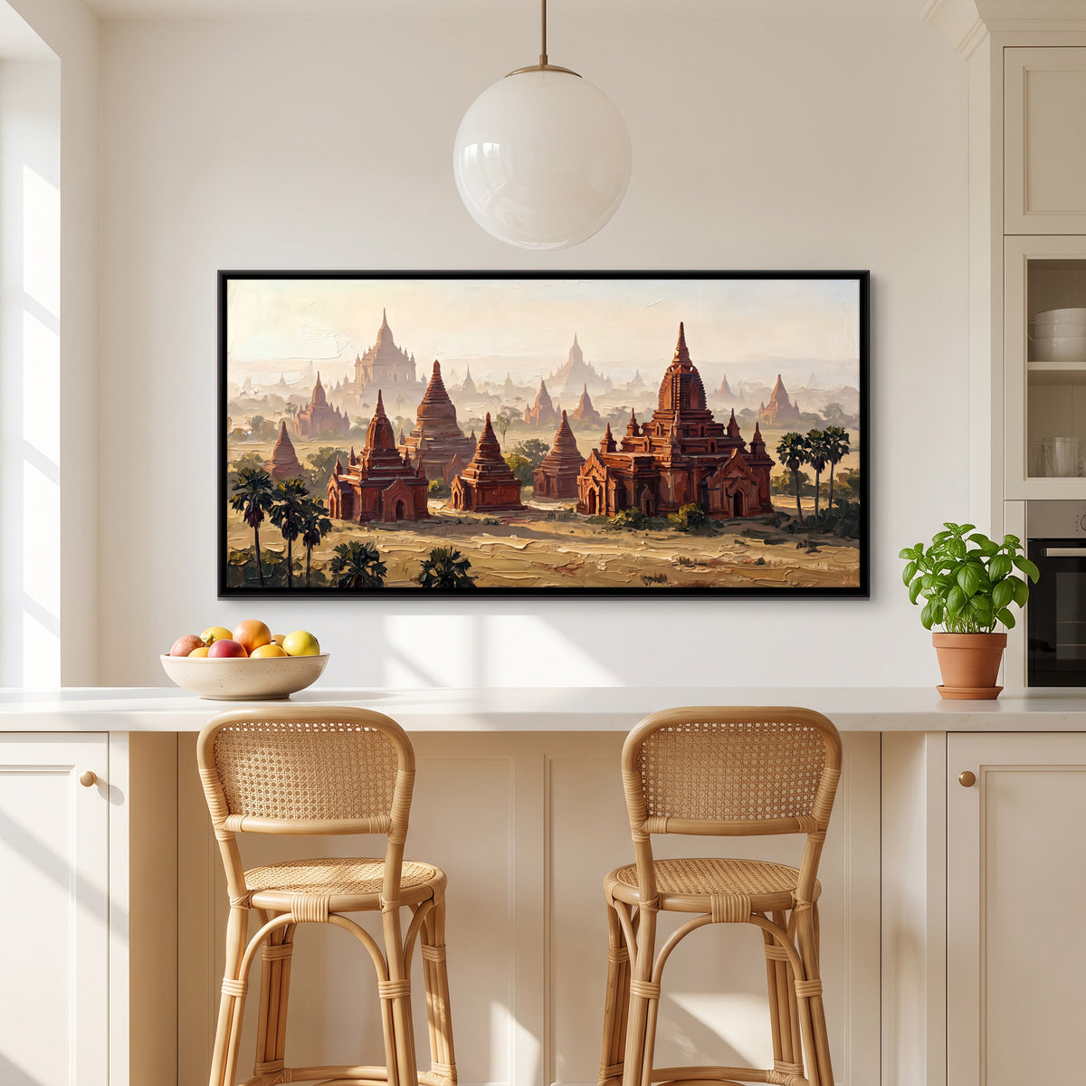 Temples on the Bagan Plain - canvas art shown in a second room setting