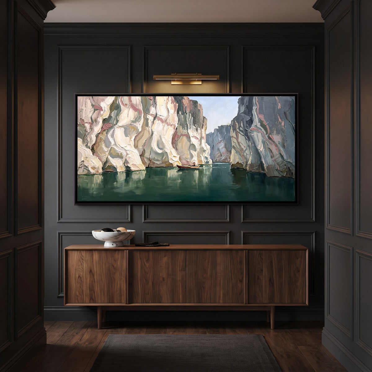 Marble Rocks at Bhedaghat - canvas art shown in a second room setting