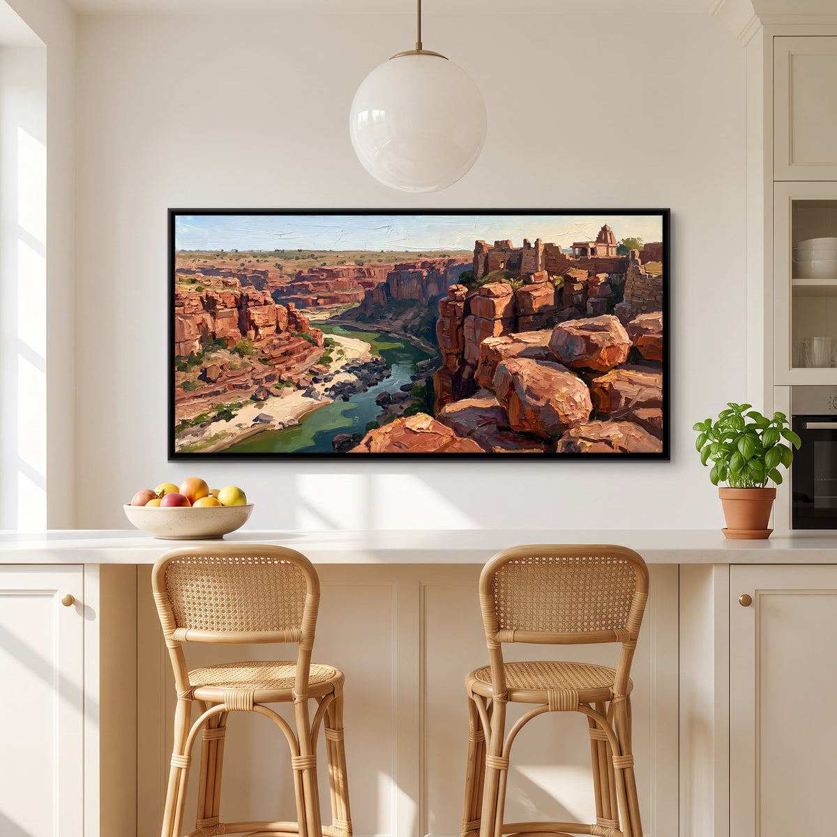 Fort Above the River Gorge - canvas art shown in a styled room