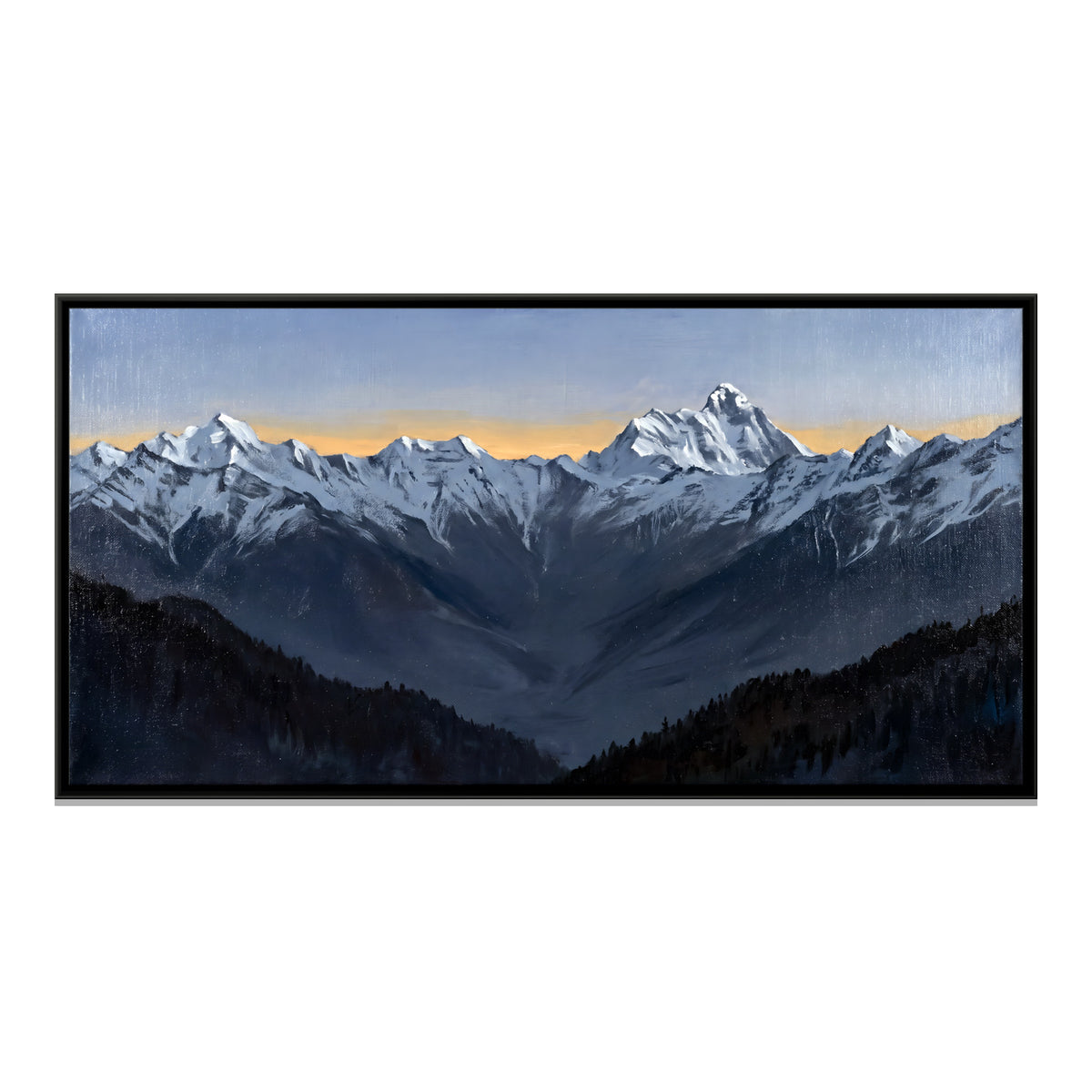 Nanda Devi at Dawn with a Golden Horizon - framed canvas print, front view