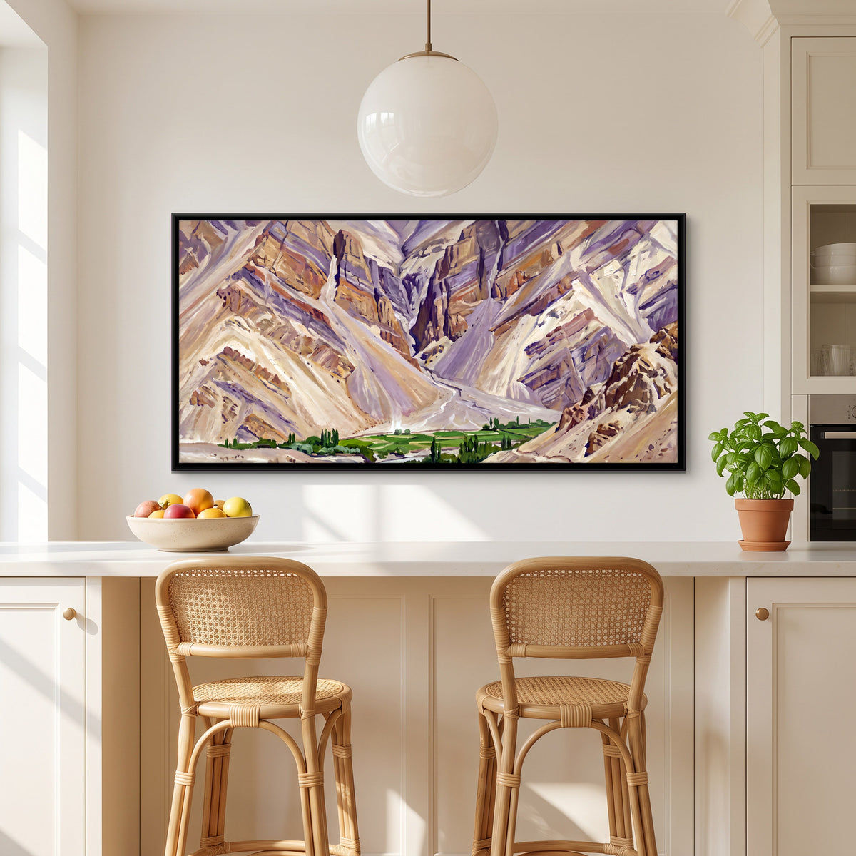 Green Valley Between Folded Cliffs - canvas art shown in a second room setting