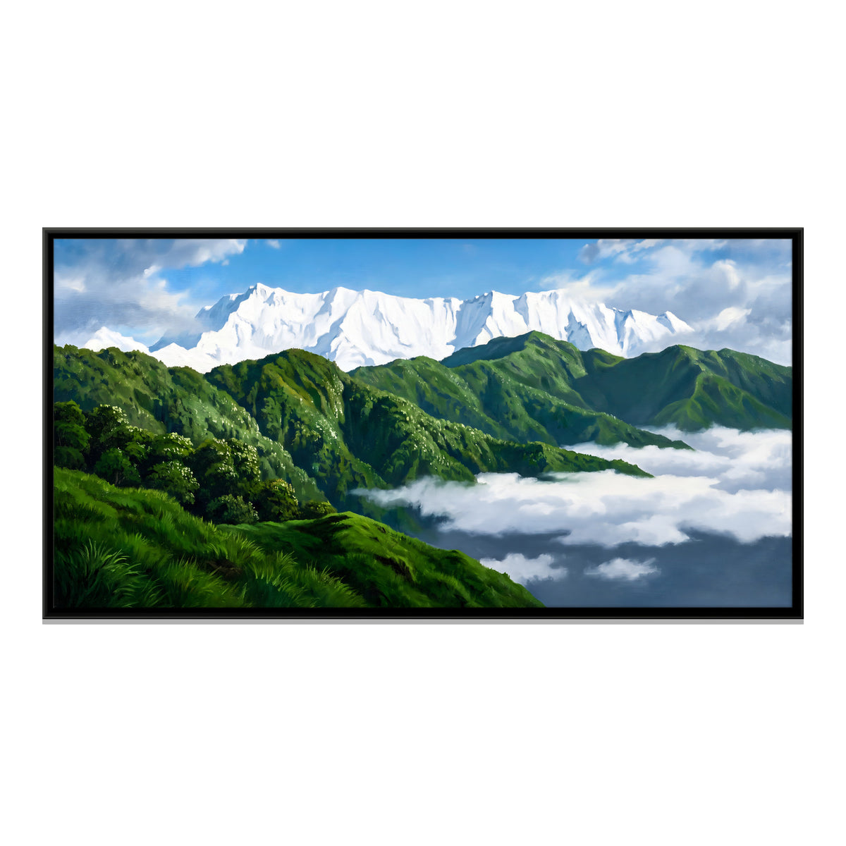 Kanchenjunga Above Green Ridges - framed canvas print, front view
