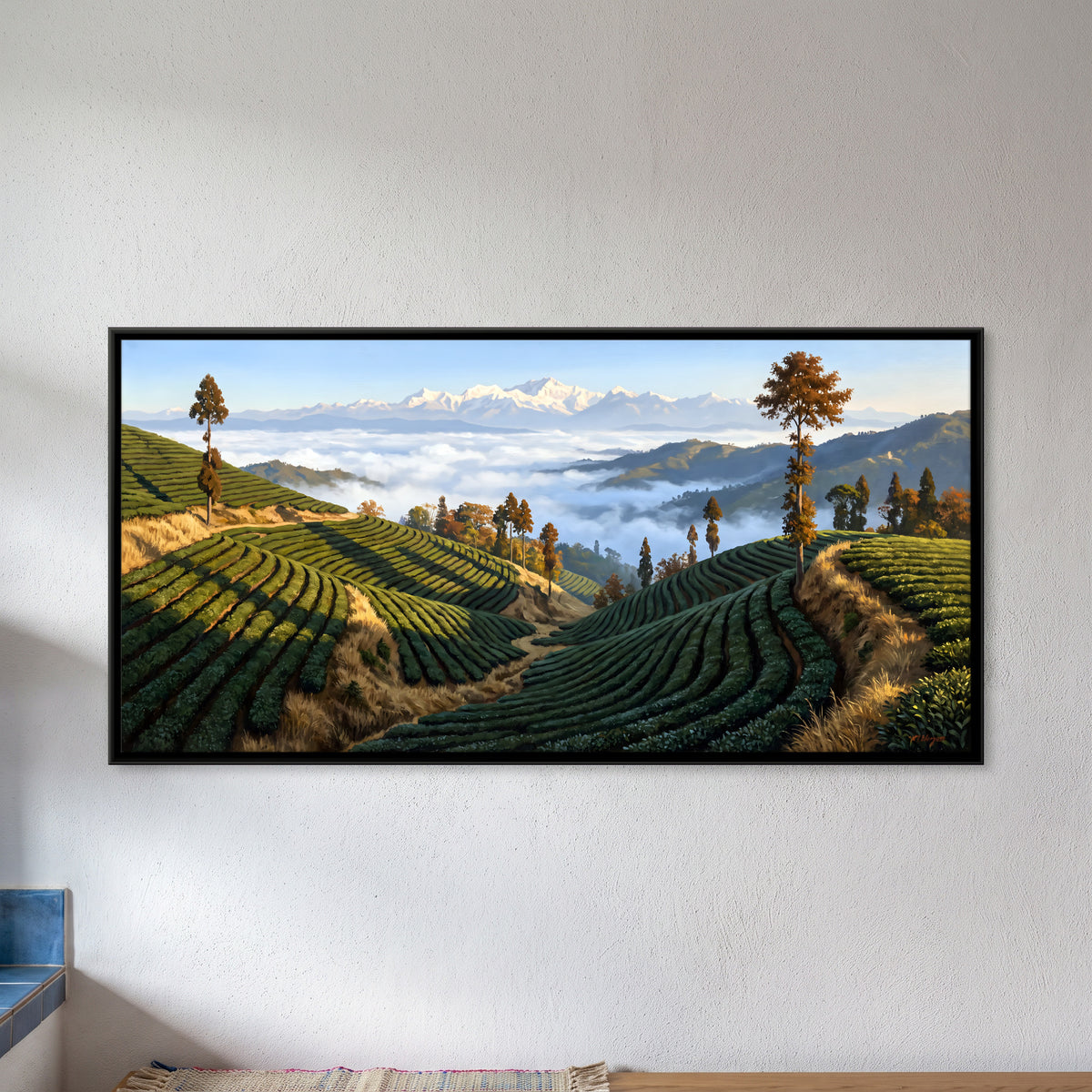 Tea Gardens Above the Clouds - framed canvas art hung on a wall