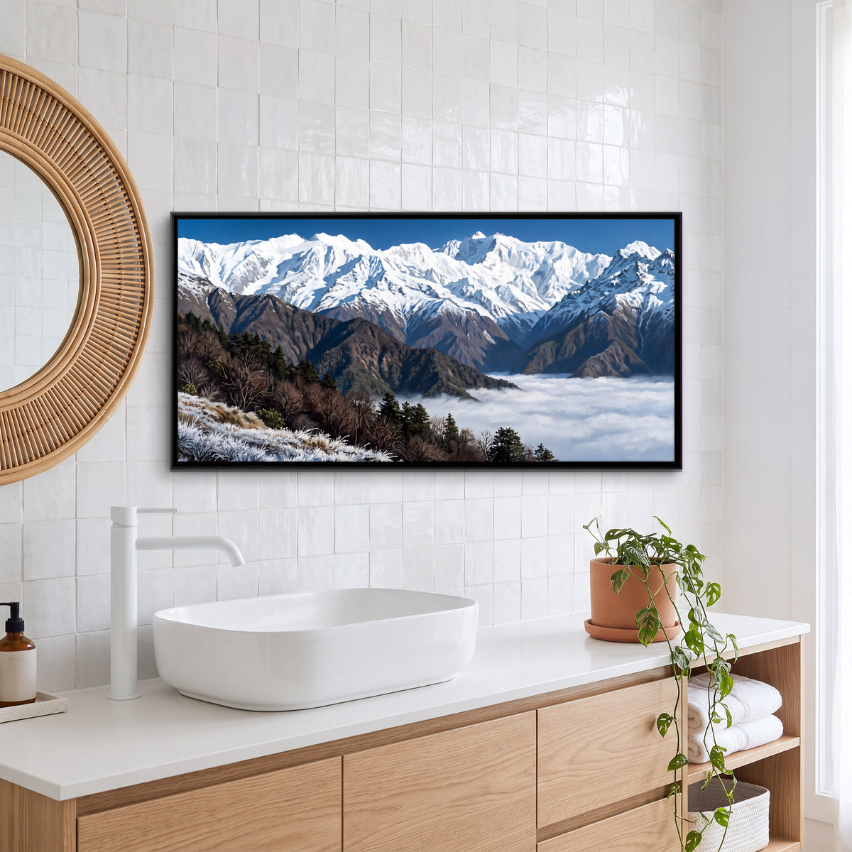 Kanchenjunga Above a Sea of Cloud - canvas art shown in a styled room