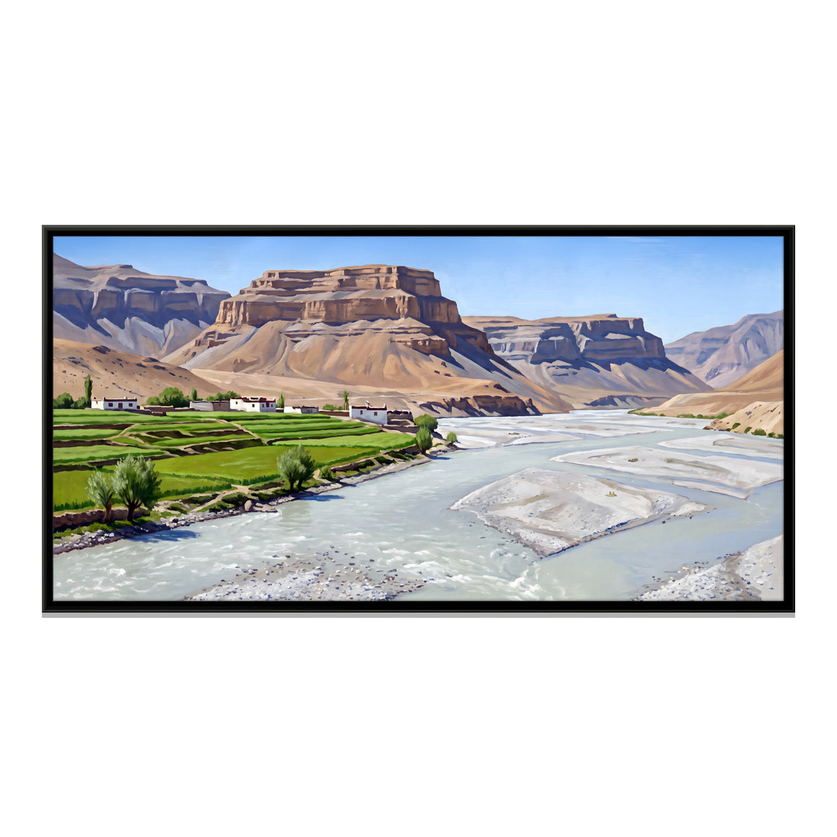 Green Fields in a High Desert Valley - framed canvas print, front view