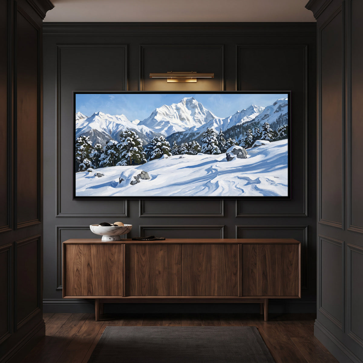 Nanda Devi in Winter Snow - canvas art shown in a second room setting