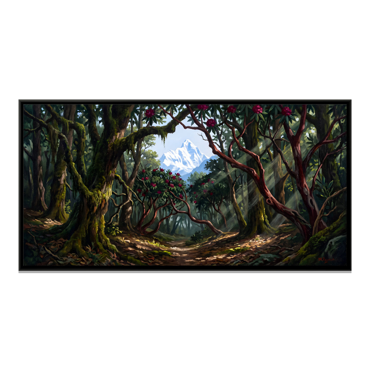 Nanda Devi Through a Forest Path - framed canvas print, front view