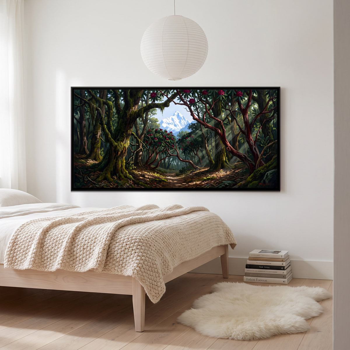 Nanda Devi Through a Forest Path - canvas art shown in a second room setting