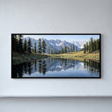 Snowy Mountains and Trees Reflected in a Lake