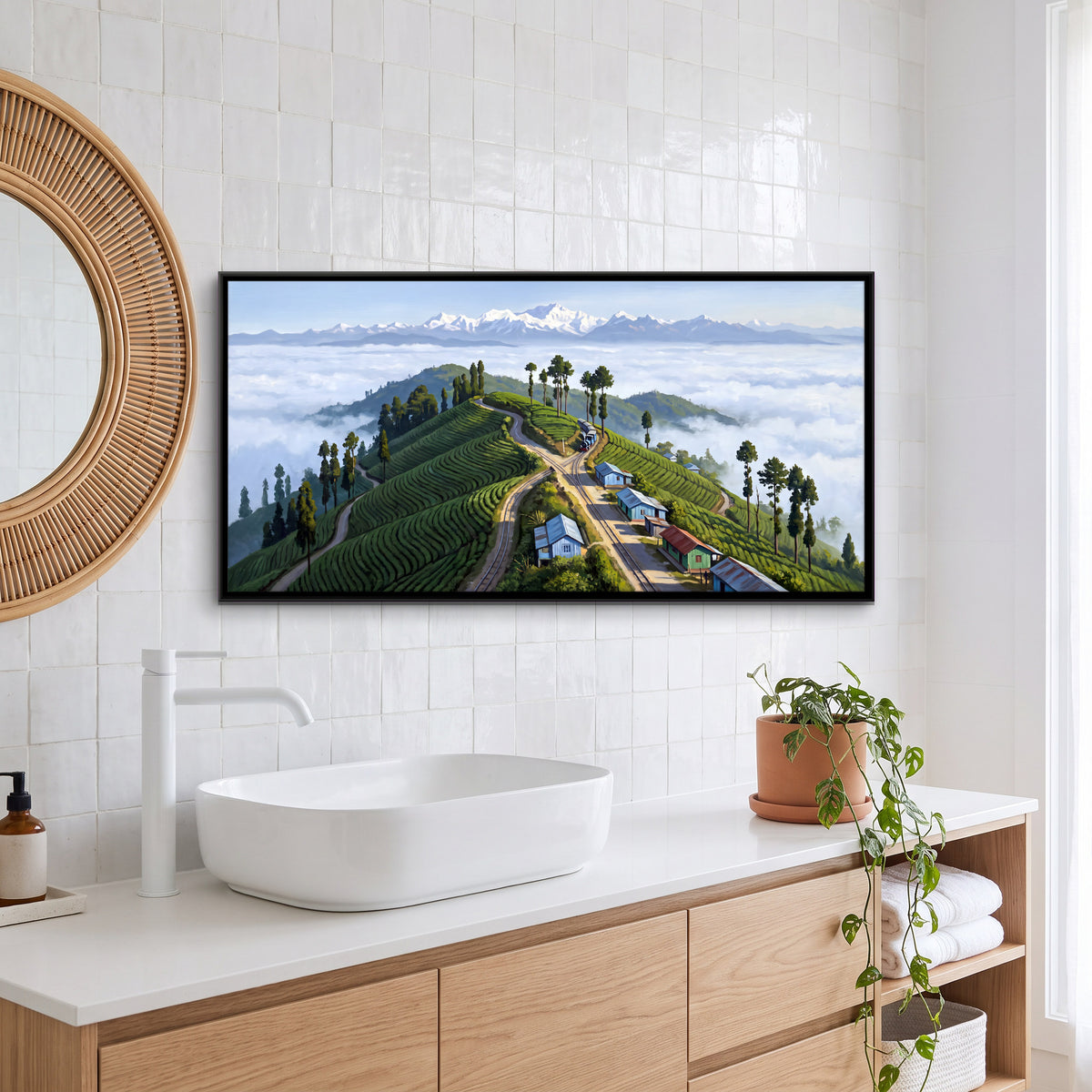 Hill Village on the Toy Train Line - canvas art shown in a styled room