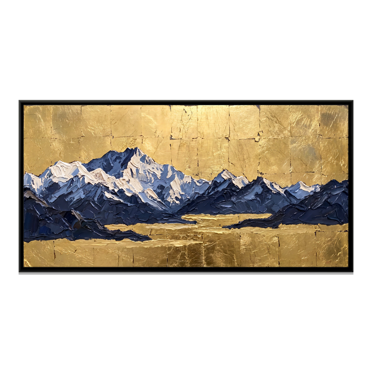 Snow Peaks on Gold Leaf - framed canvas print, front view