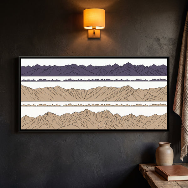 Three Bands of Line-drawn Mountain Silhouettes