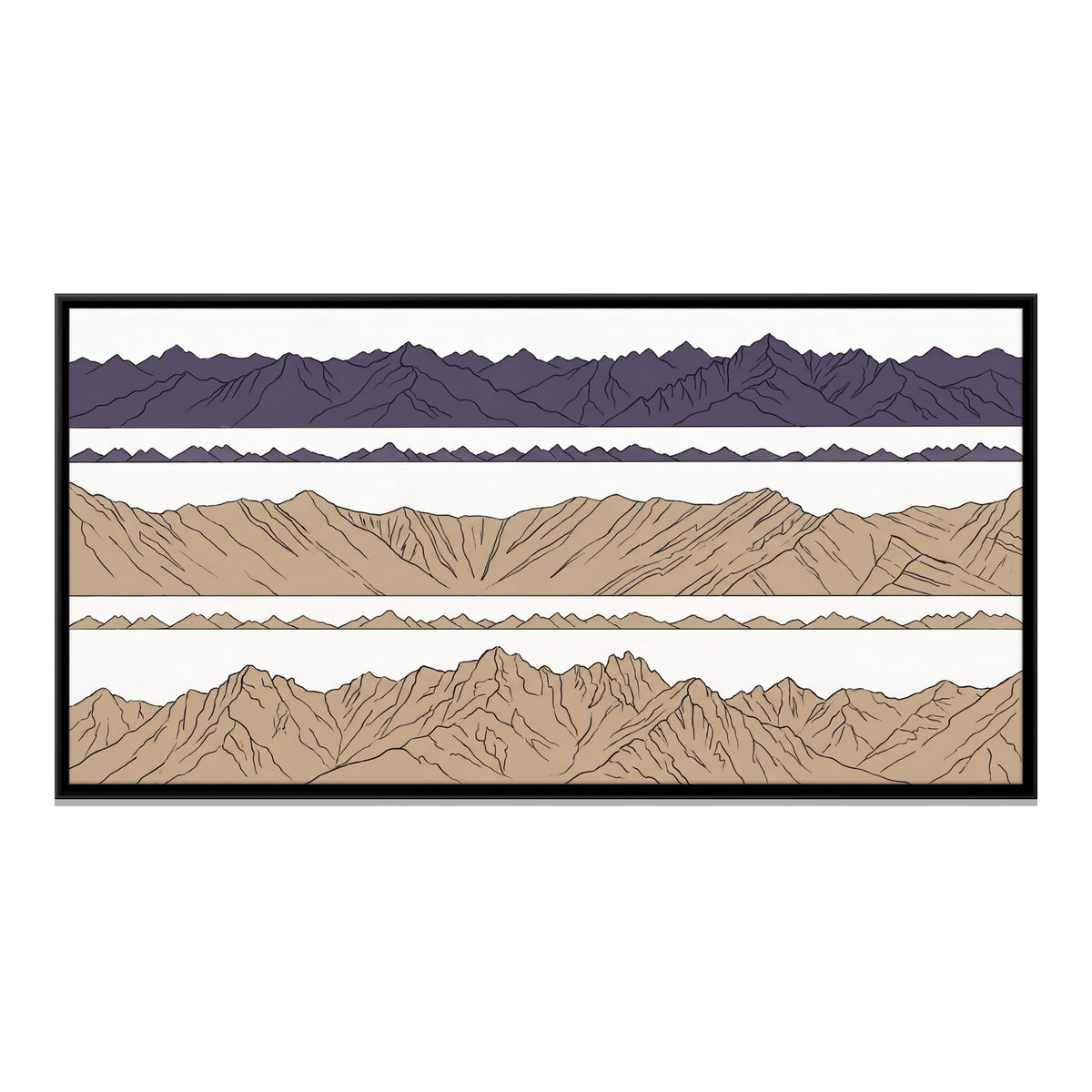 Line-Drawn Mountain Ranges - framed canvas print, front view