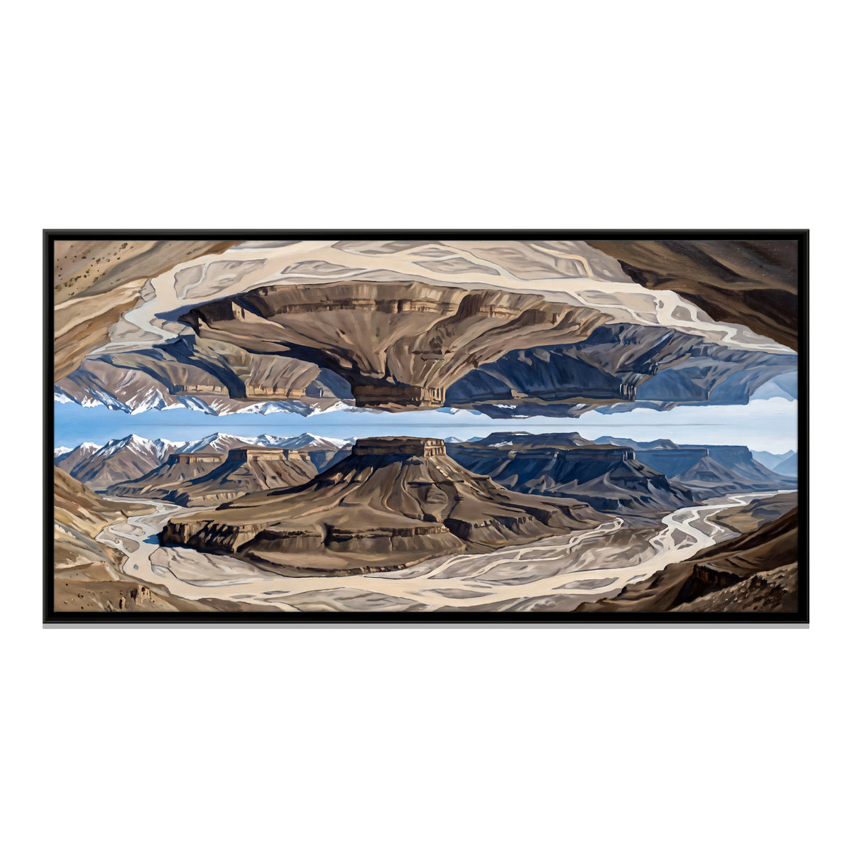 Mirrored Desert Valley - framed canvas print, front view
