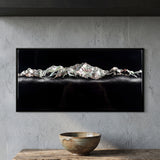 Luminous Silver Mountain Ridge on a Black Background