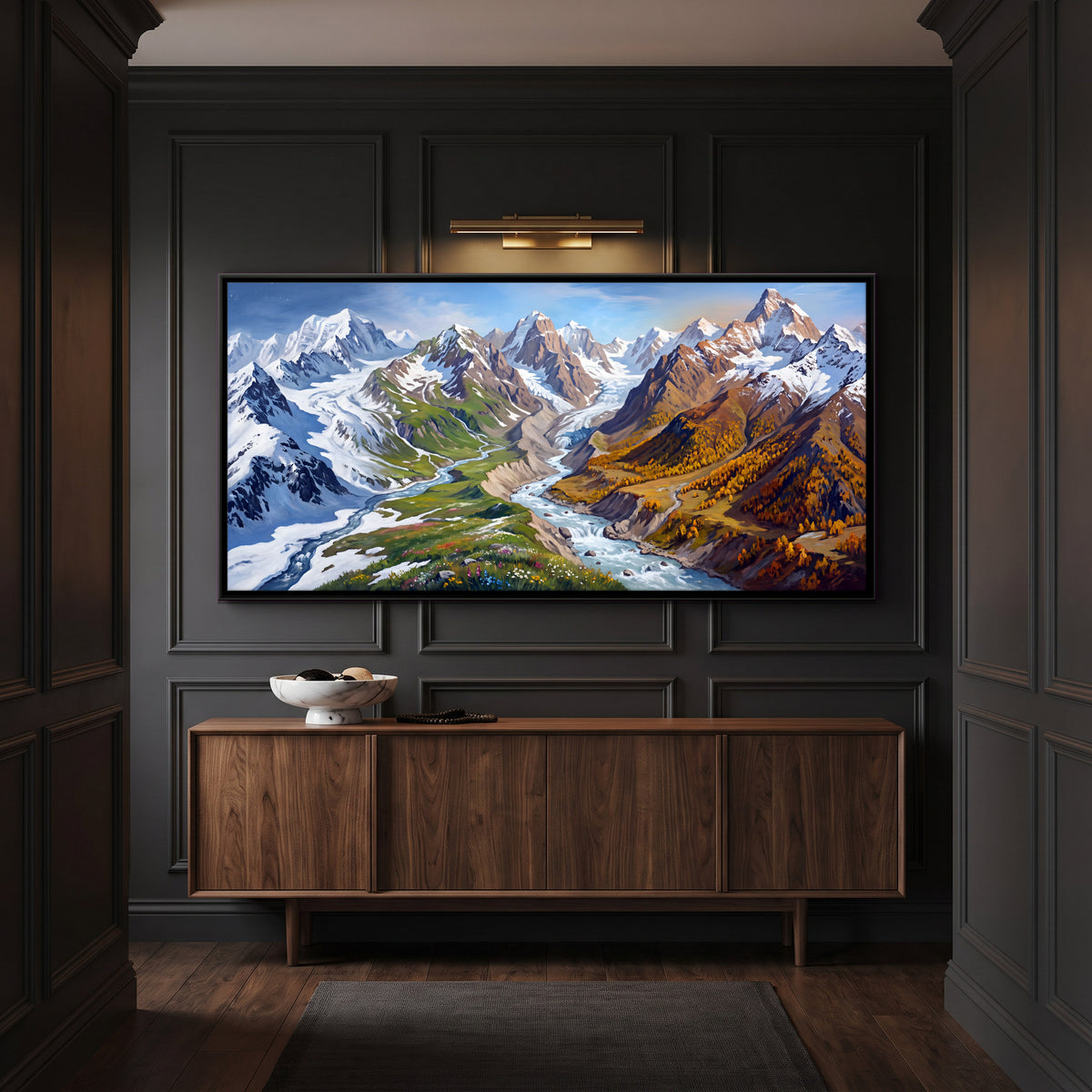 Glacier and Autumn Forest - canvas art shown in a second room setting