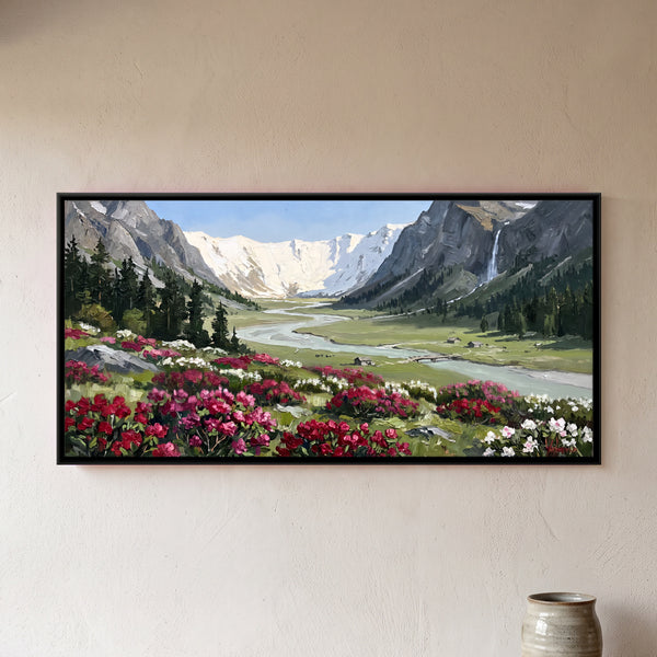Mountain Valley with Blooming Rhododendrons