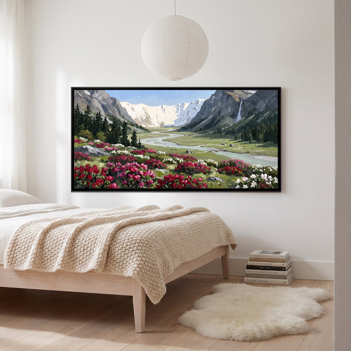 Rhododendrons in a Mountain Valley - canvas art shown in a second room setting