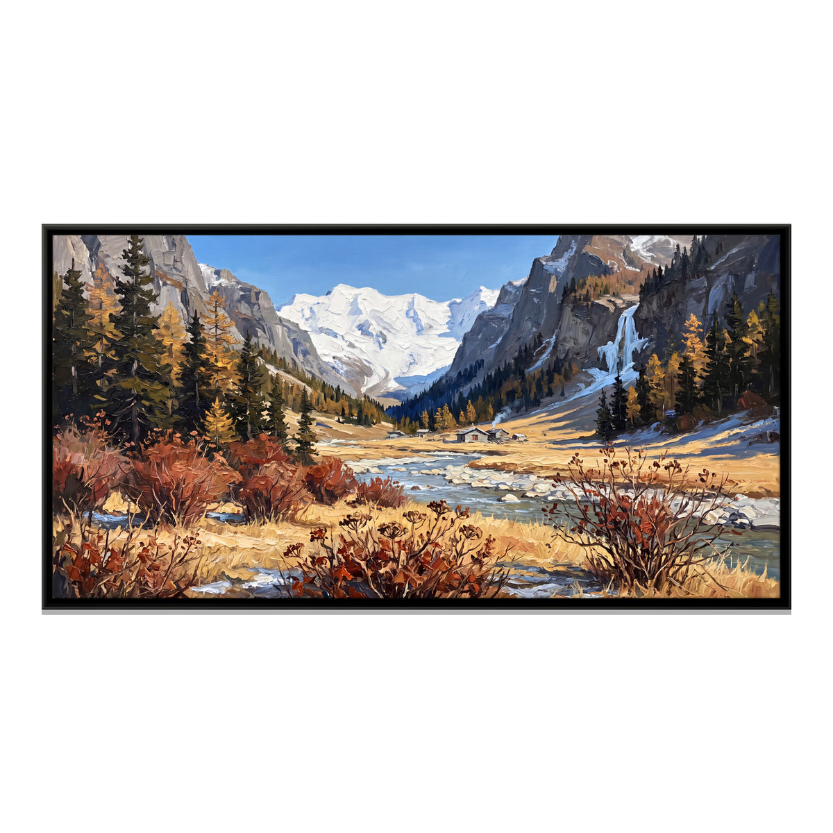 Autumn Stream in a Mountain Valley - framed canvas print, front view