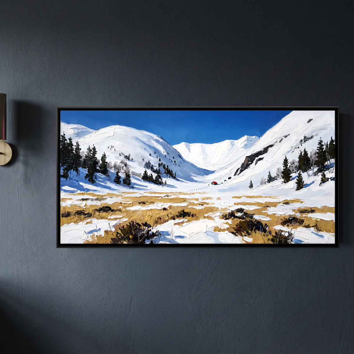 Thawing Snow in a High Meadow - framed canvas art hung on a wall