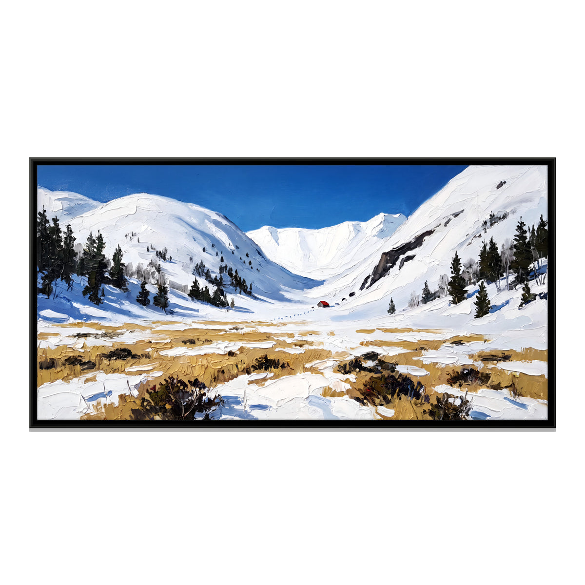Thawing Snow in a High Meadow - framed canvas print, front view