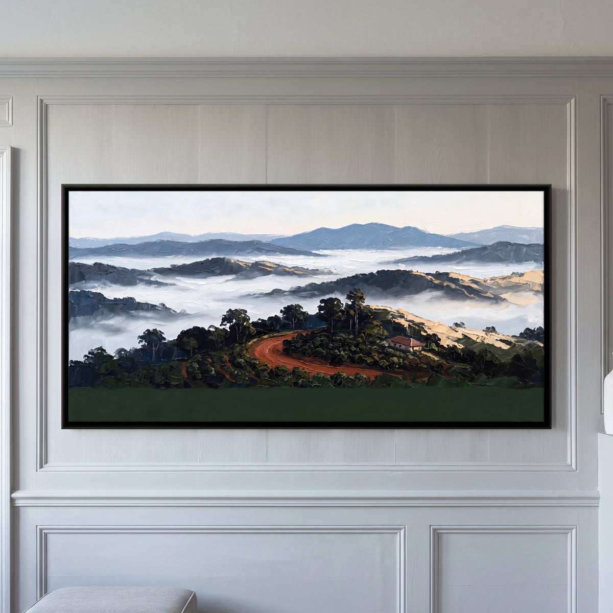 Hill Road Through Coorg - framed canvas art hung on a wall