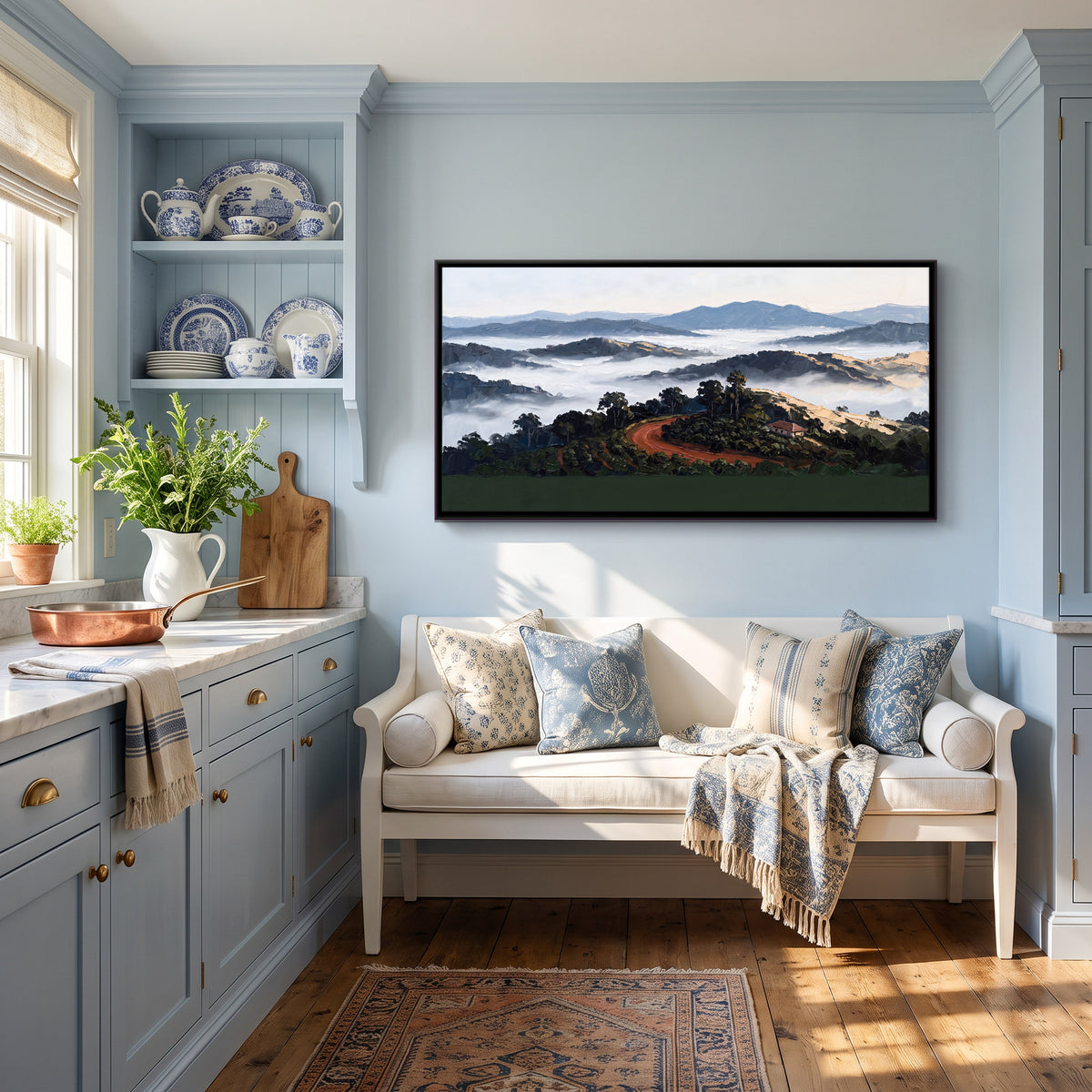 Hill Road Through Coorg - canvas art shown in a styled room
