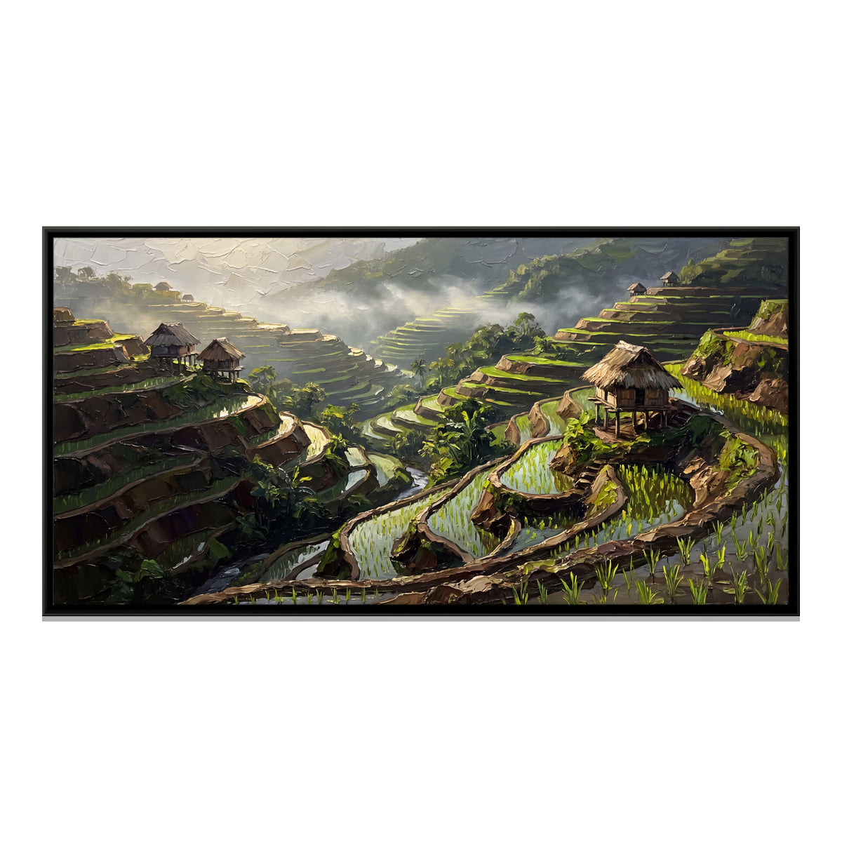 Rice Terraces with Thatched Huts - framed canvas print, front view