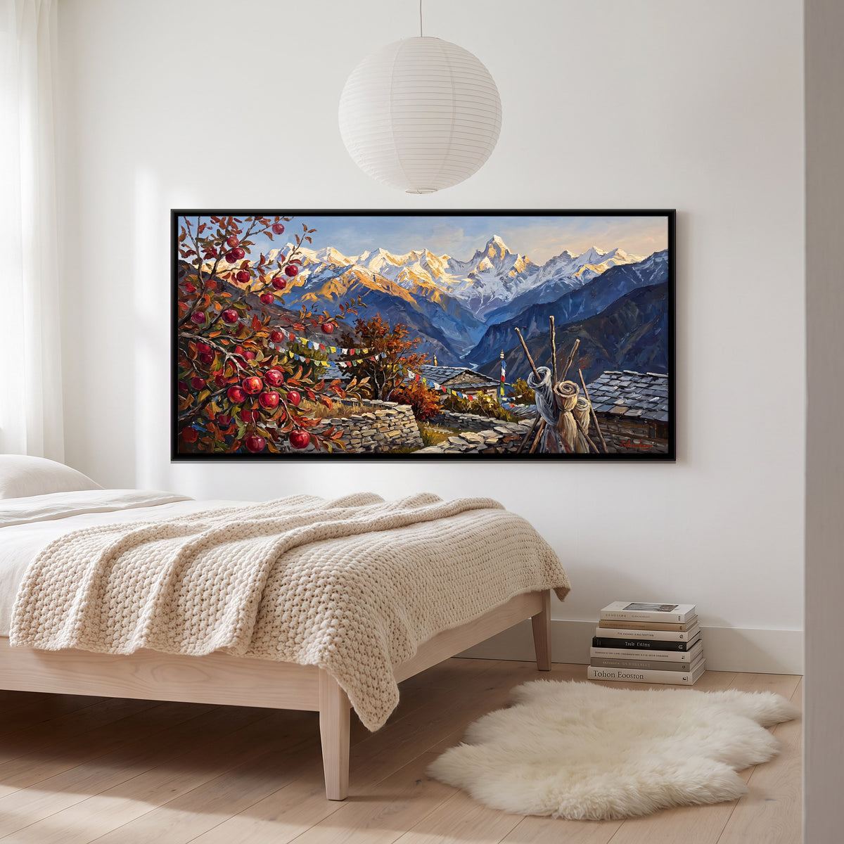 Apple Tree Above a Himalayan Village - canvas art shown in a second room setting